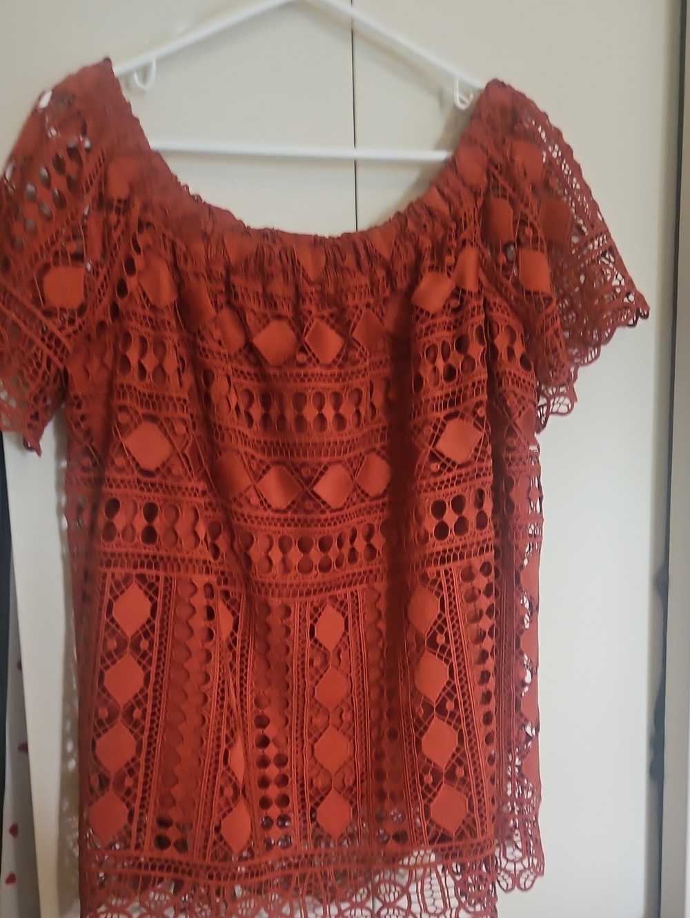 Maurices Rust Crochet Off-Shoulder Blouse